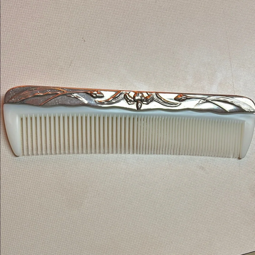 Vintage Silver Plated and White Men's Comb